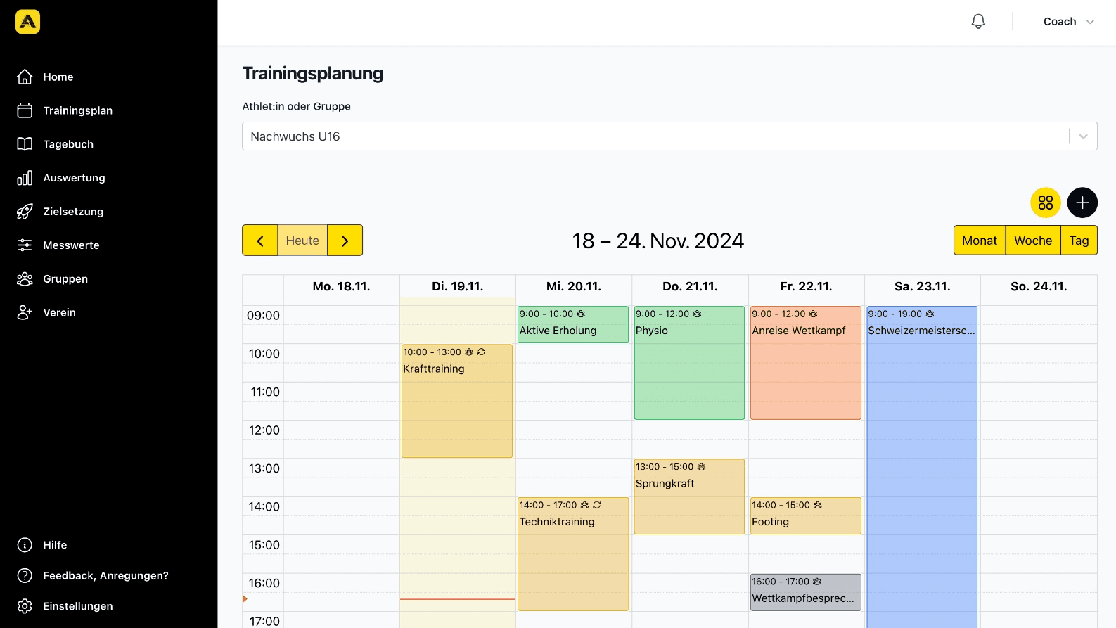 Training schedule calendar