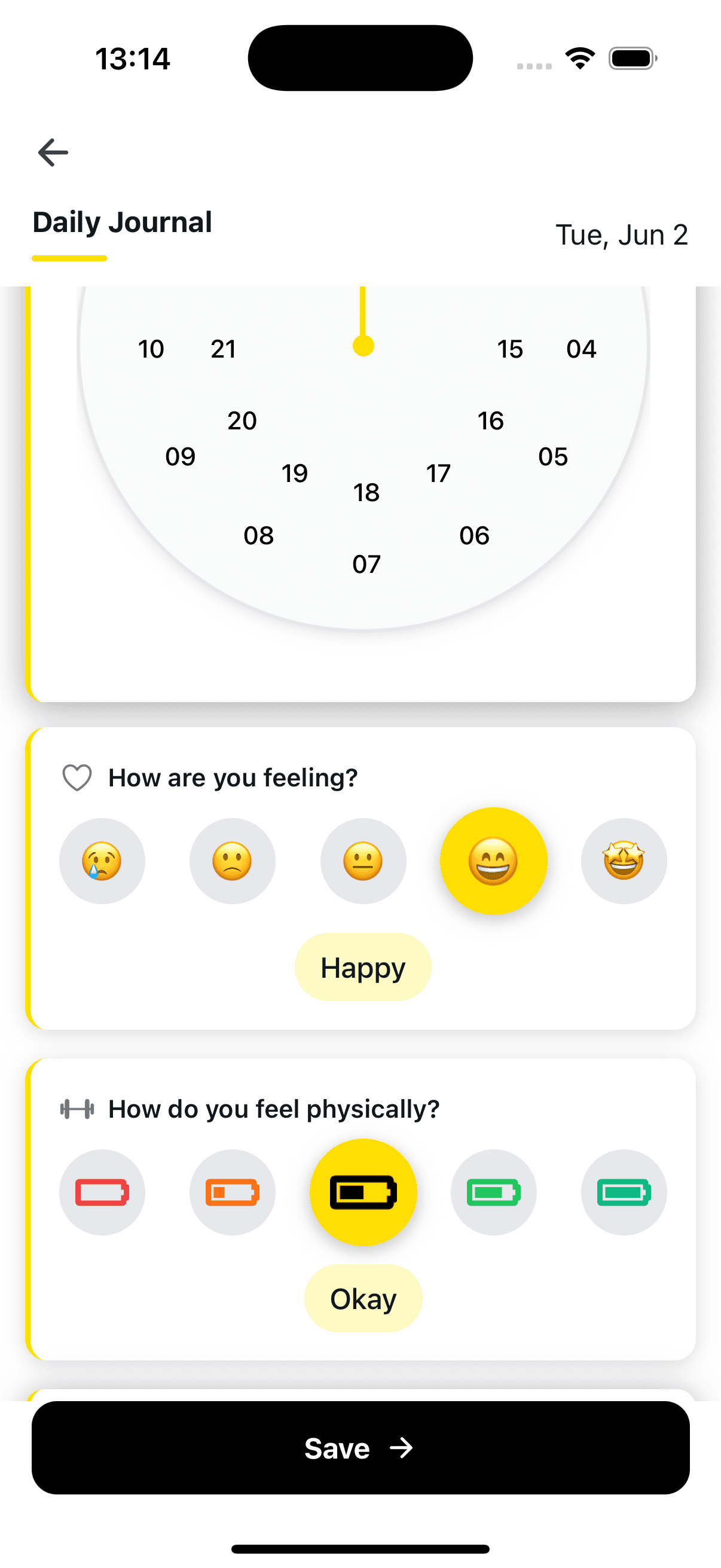 Athlog daily journal app screen