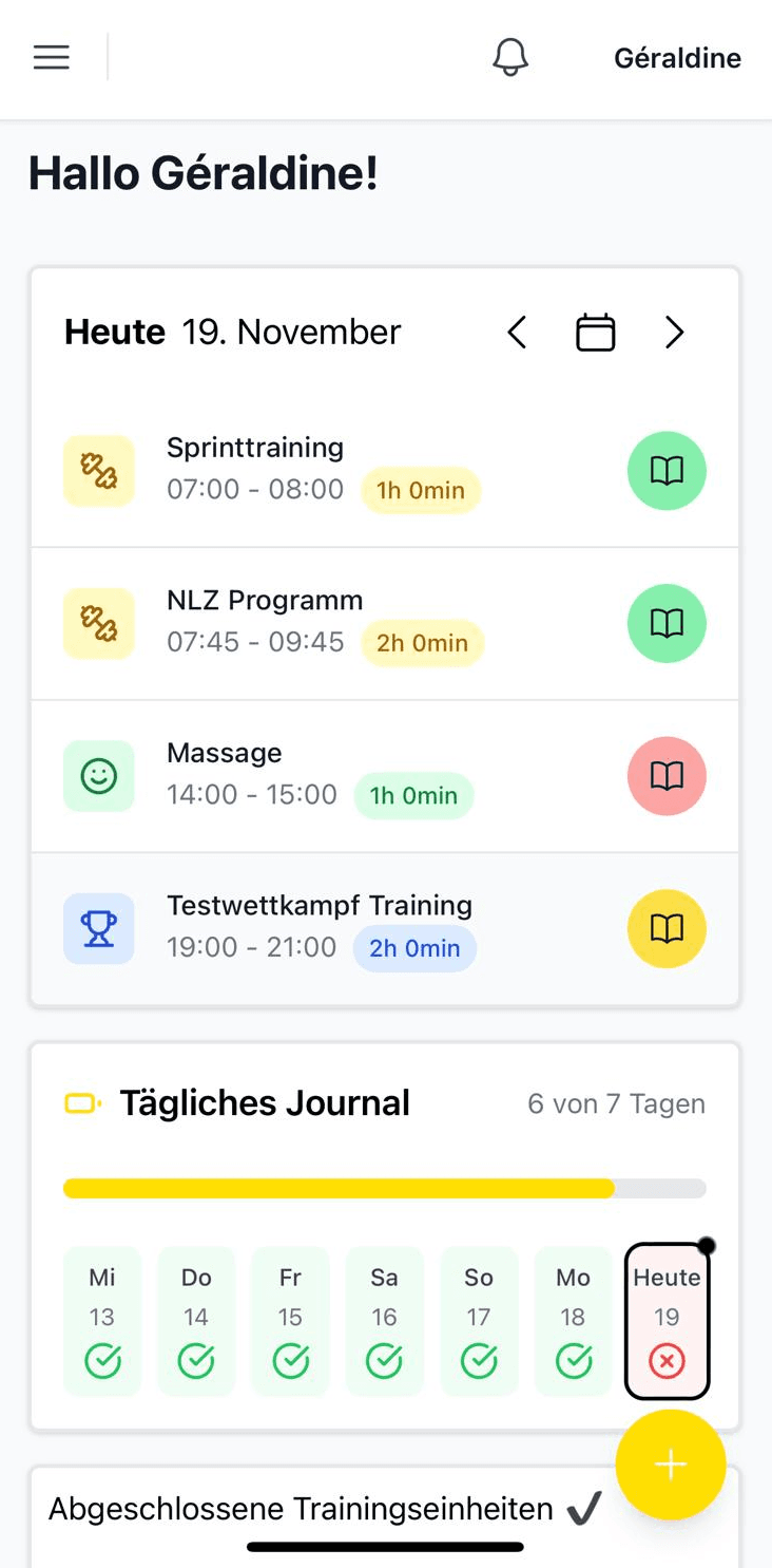 Athlog athlete dashboard (German interface shown)