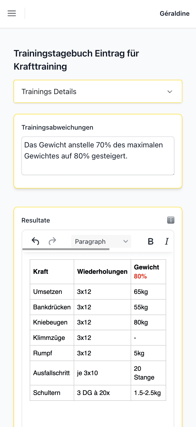 Das persönliche Trainingstagebuch