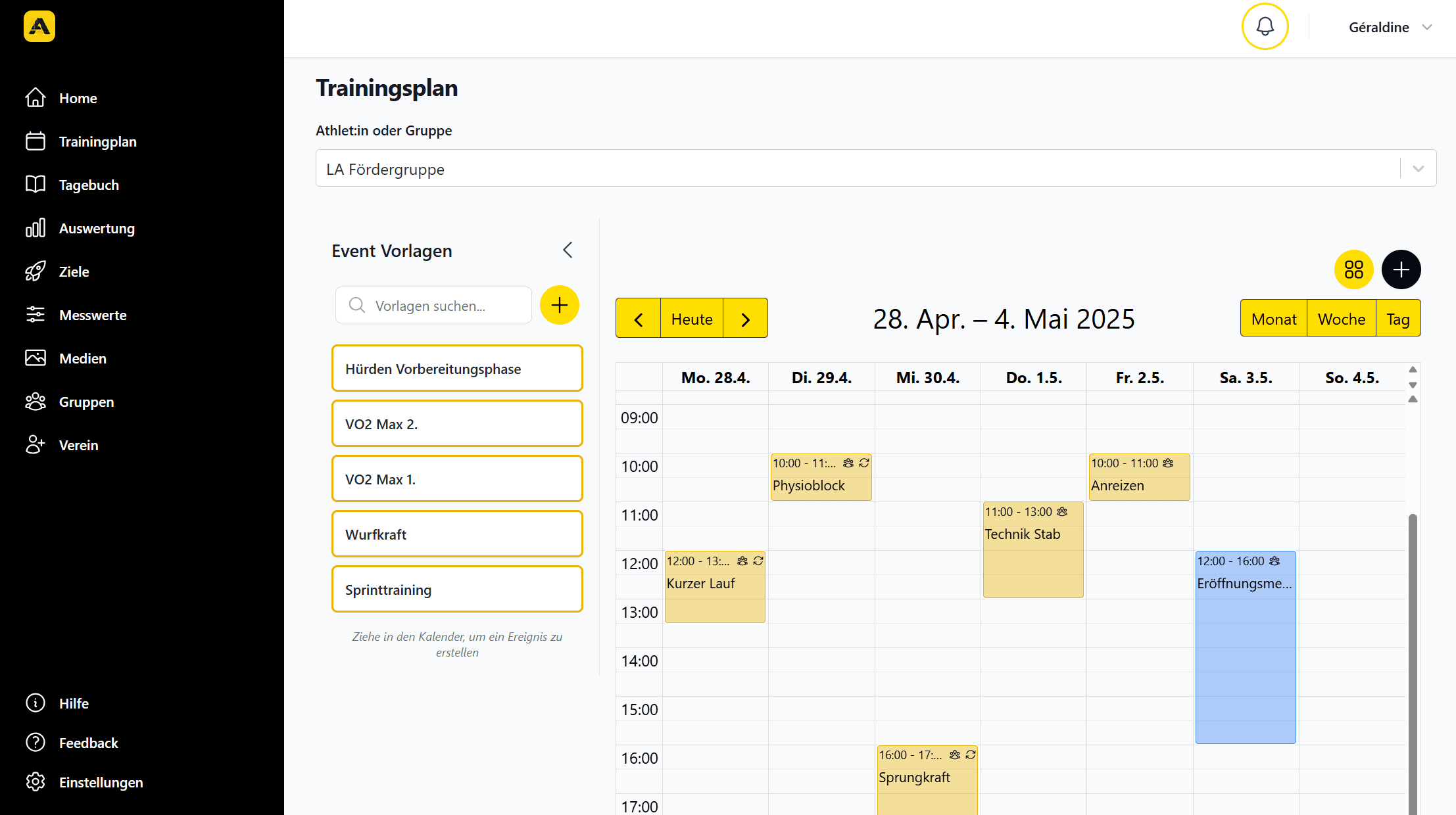 Training schedule calendar