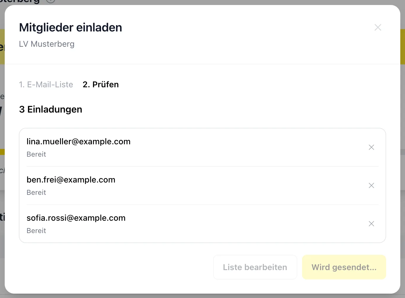 Prüfschritt mit dem Status jeder Adresse