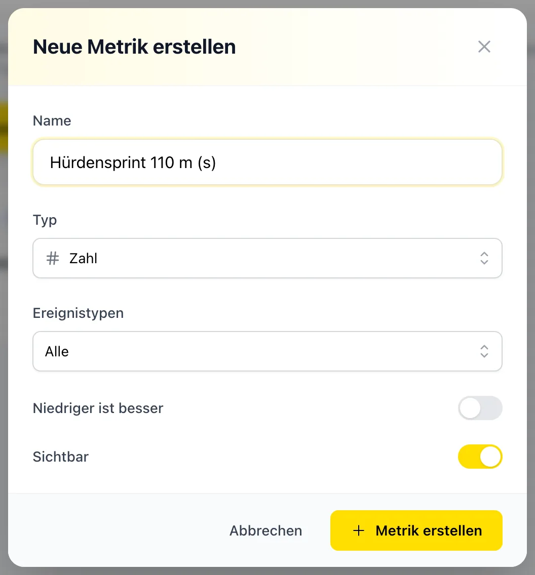 Dialog zum Erstellen einer Metrik