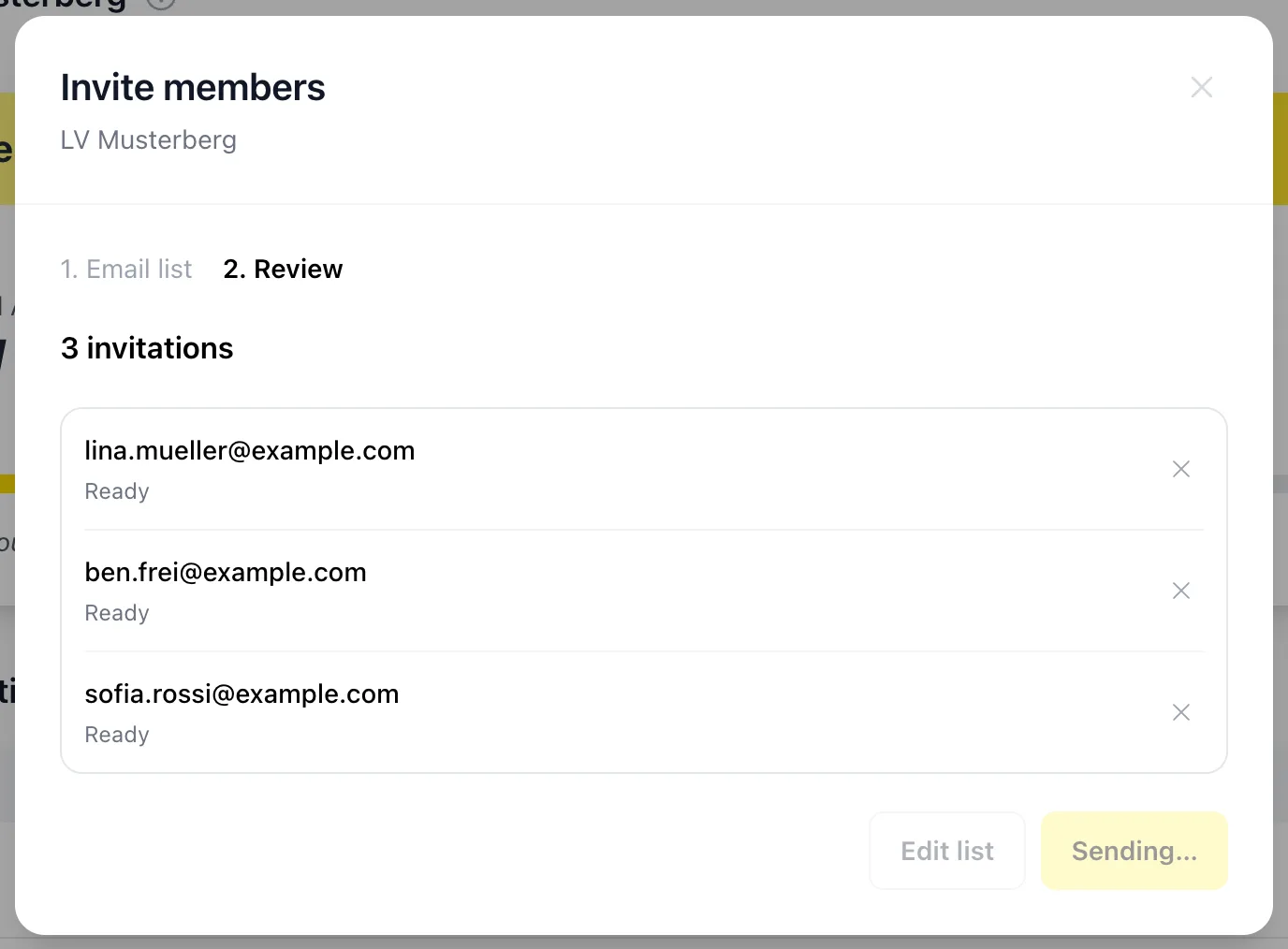 Review step with the status of each address