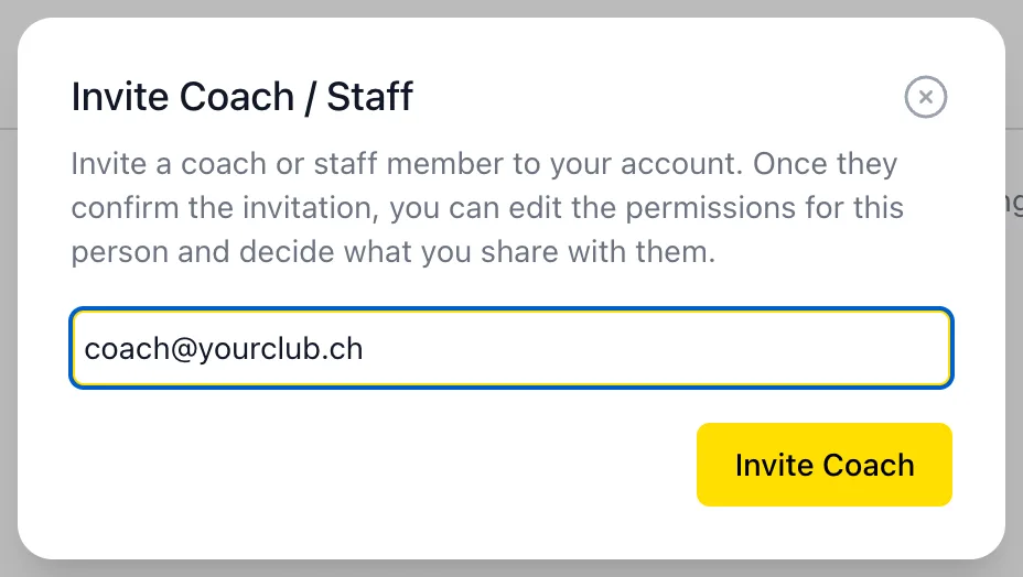 Invite coach dialog with an email address