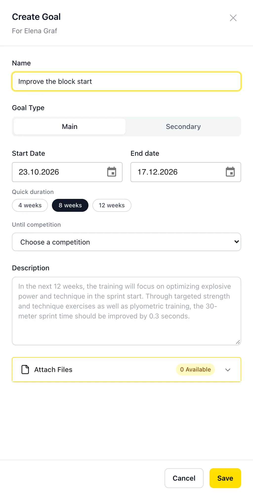Create goal dialog
