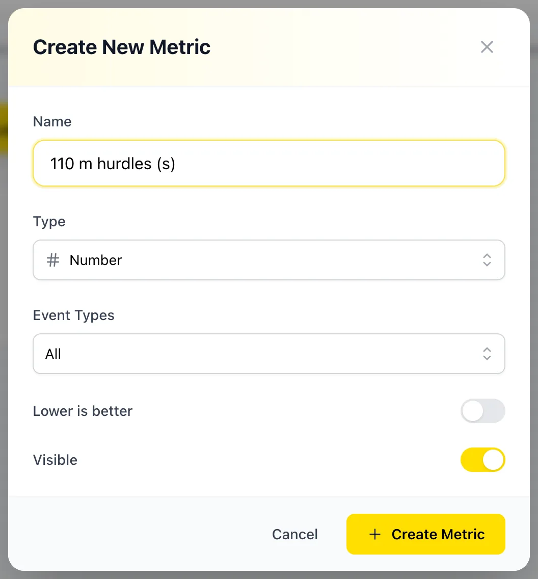 Create metric dialog