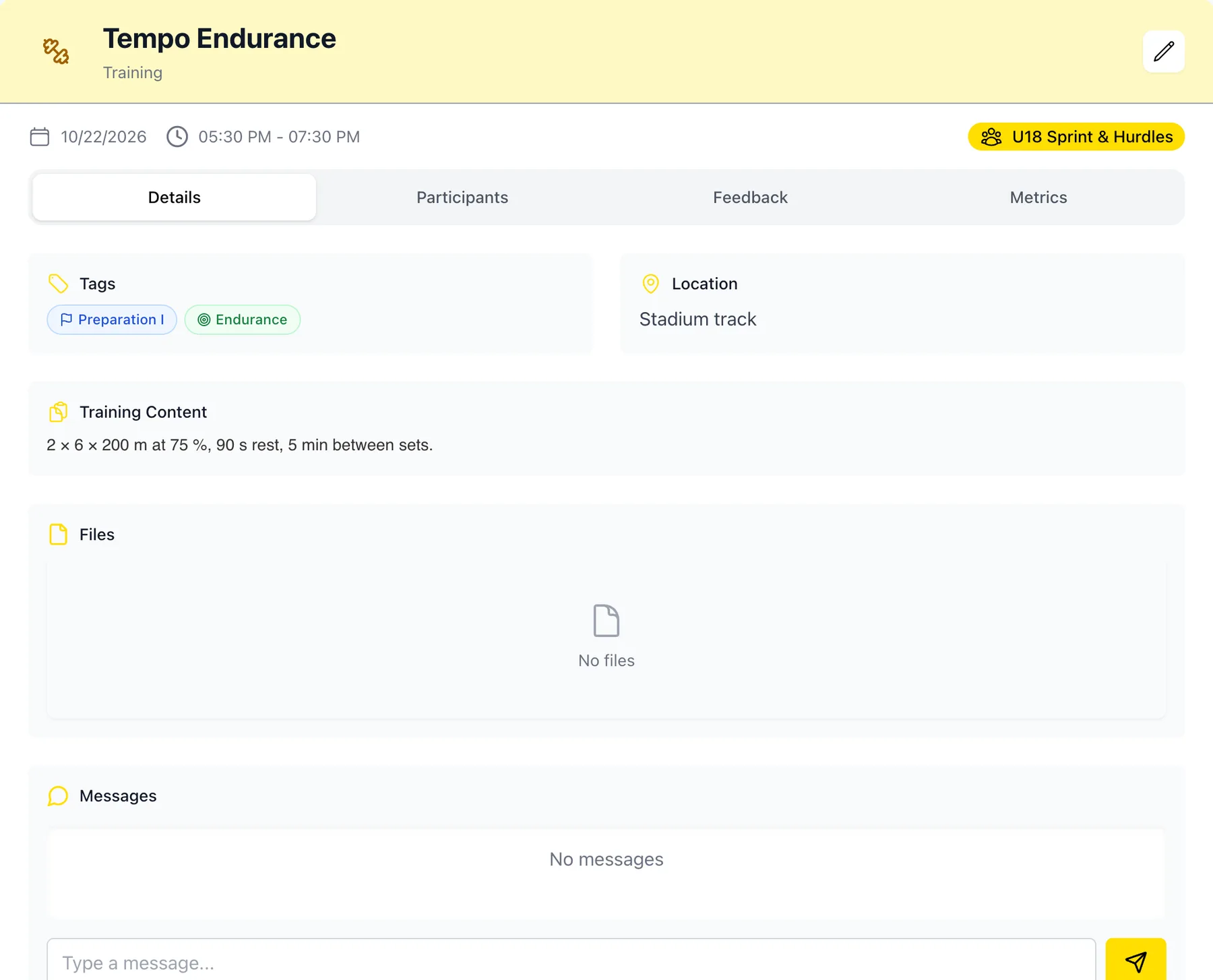 Session detail with tags, location and content