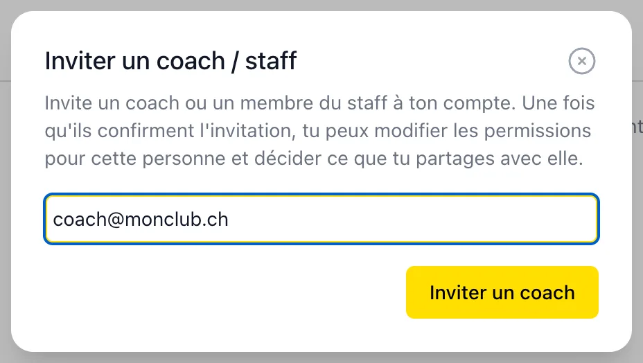 Fenêtre d'invitation du coach