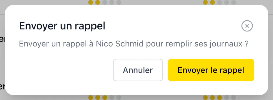 Fenêtre d'envoi de rappel