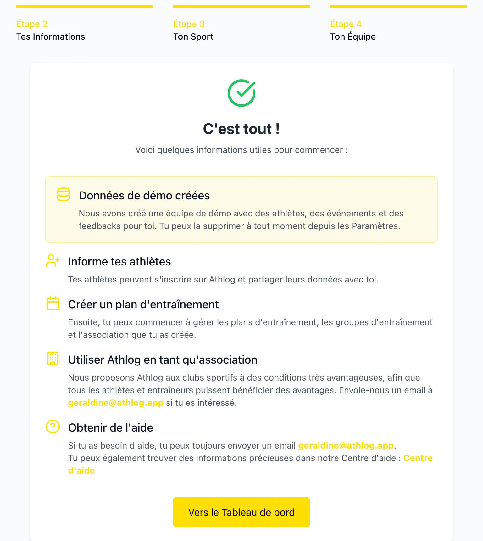 Écran de fin de l'accueil