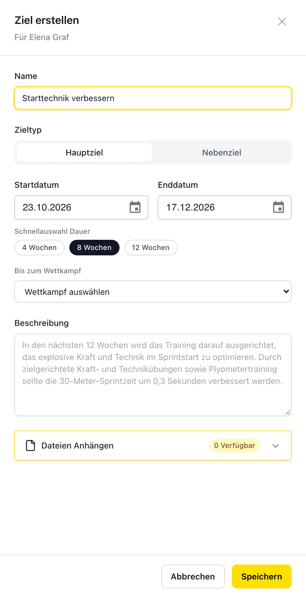 Dialog zum Erstellen eines Ziels