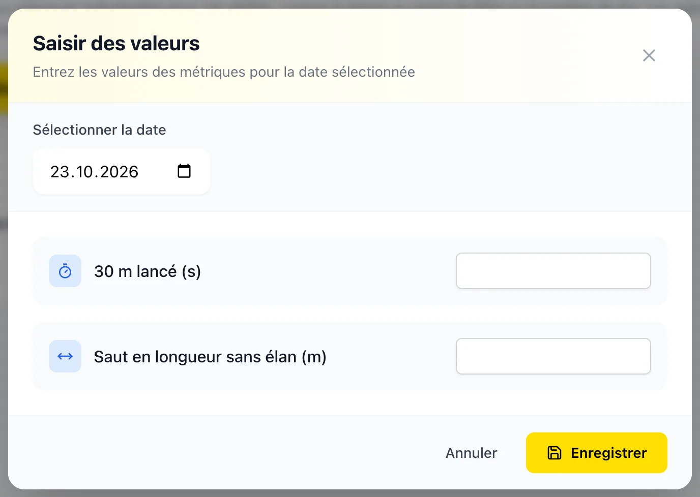 Fenêtre Saisir des valeurs