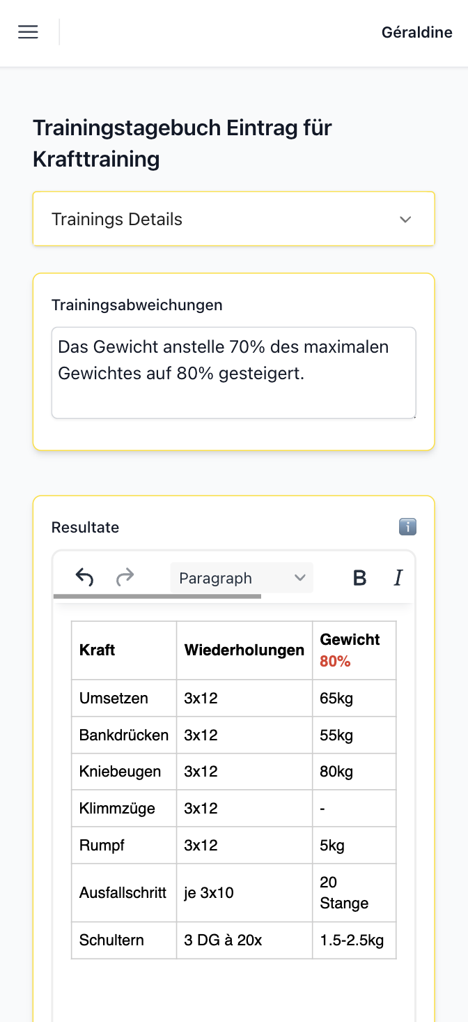 Dein persönliches Trainingstagebuch